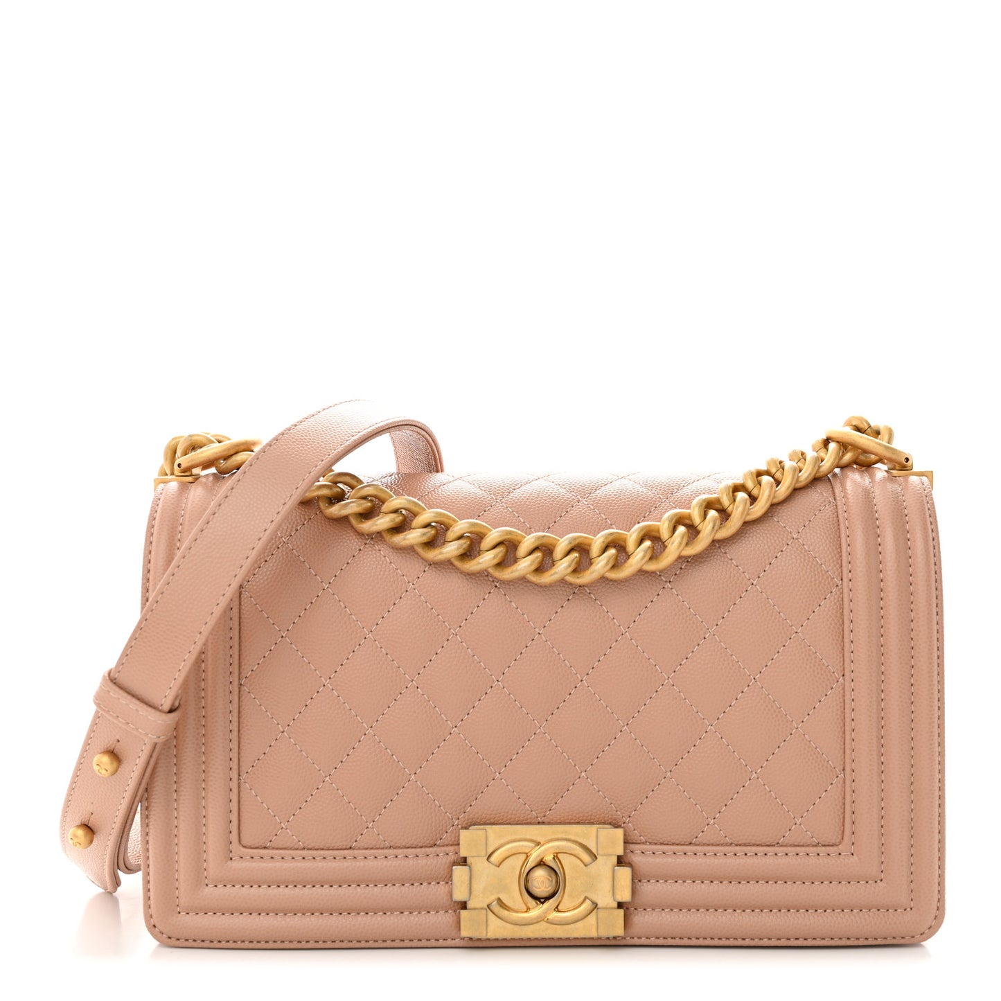 Caviar Quilted Medium Boy Flap Beige