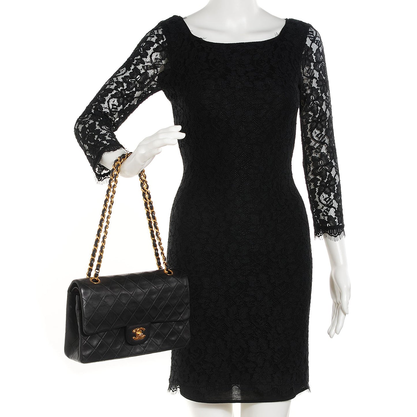 Lambskin Quilted Medium Double Flap Black