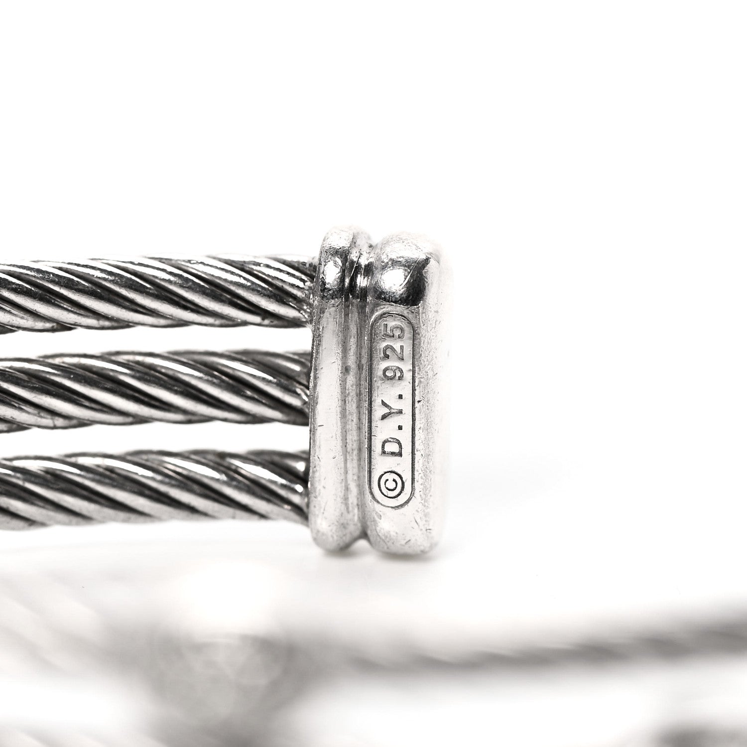 David Yurman Sterling Silver Diamond Three Row Confetti Cuff Bracelet 4 of 5