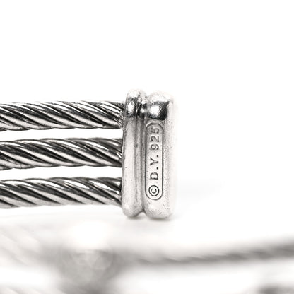 David Yurman Sterling Silver Diamond Three Row Confetti Cuff Bracelet 4 of 5