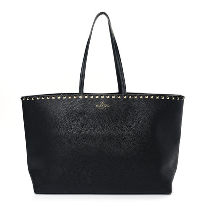 Valentino Garavani Grained Calfskin Rockstud Shoulder Tote Black 1 of 8