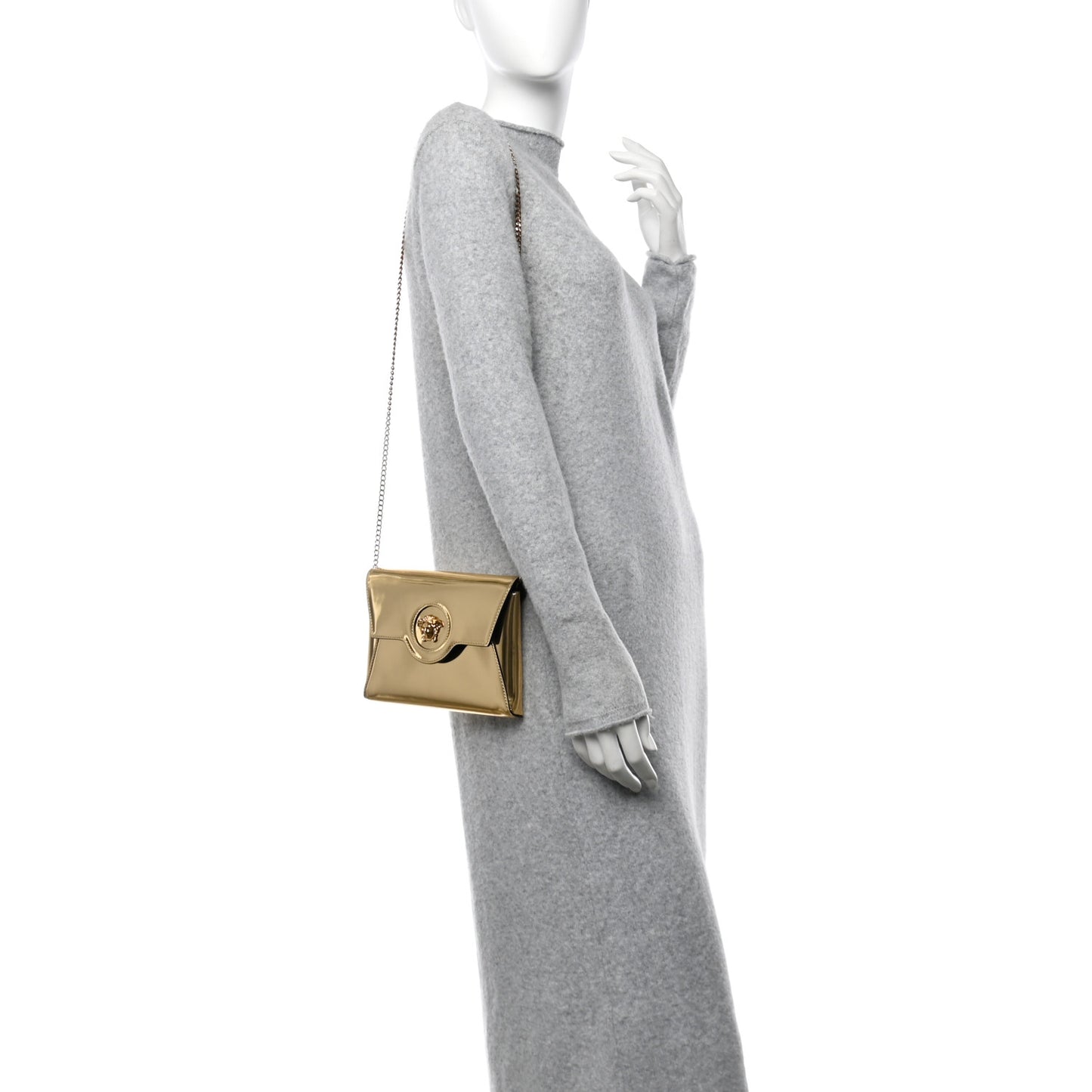 Patent Metallic La Medusa Pouch On Chain Gold