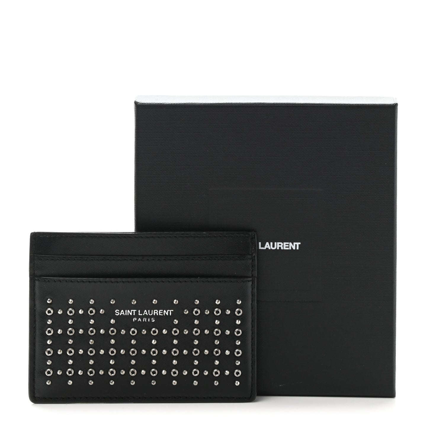 Calfskin Studded Monogram Credit Card Case Black