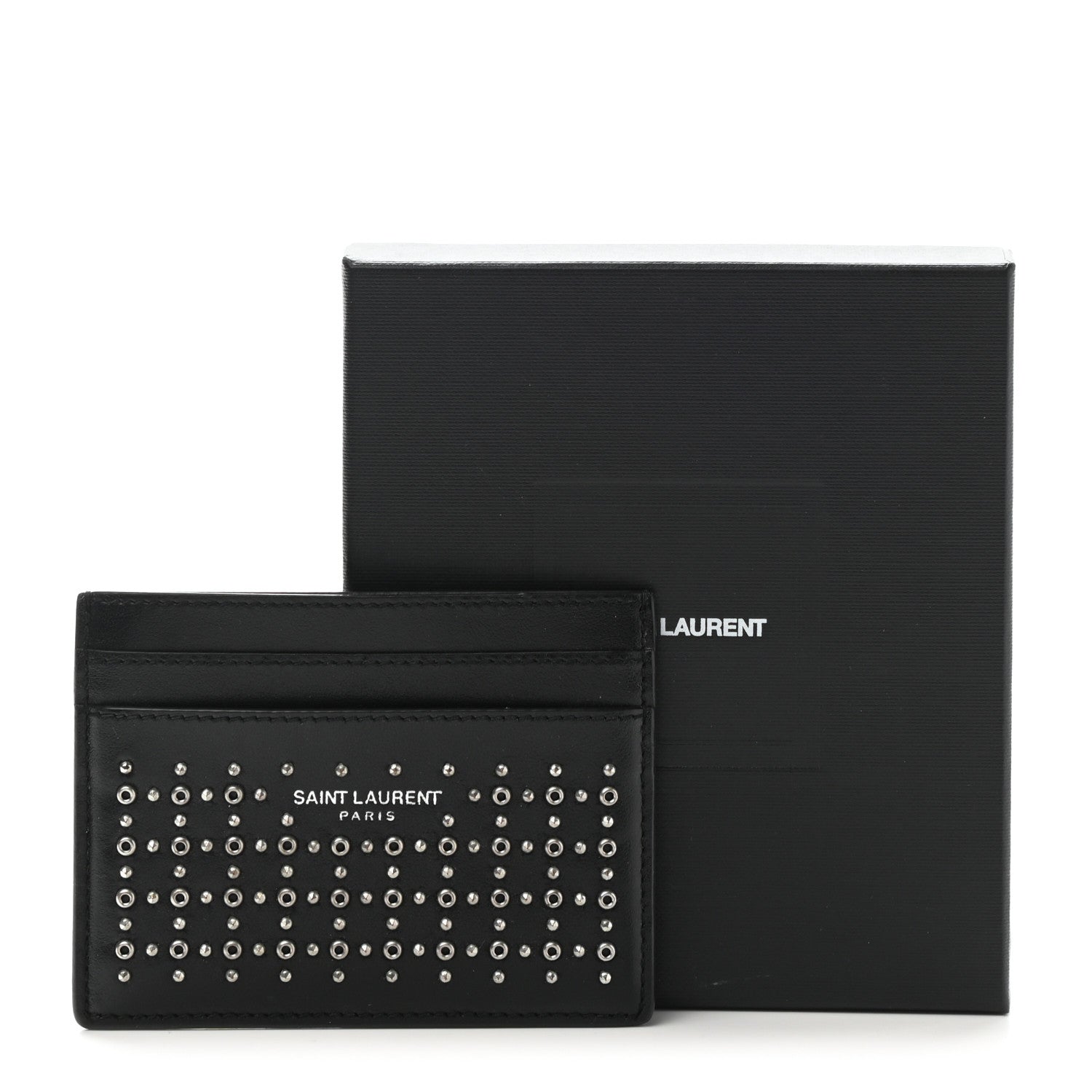 Saint Laurent Calfskin Studded Monogram Credit Card Case Black 7 of 7