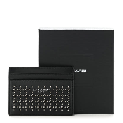 Saint Laurent Calfskin Studded Monogram Credit Card Case Black 7 of 7