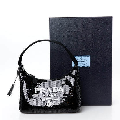 Prada Paillettes Sequin Mini Re-Edition 2000 Bag Black White 11 of 11