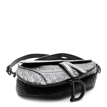 Christian Dior Calfskin Embossed Oblique Saddle Bag With Strap Black 4 of 10