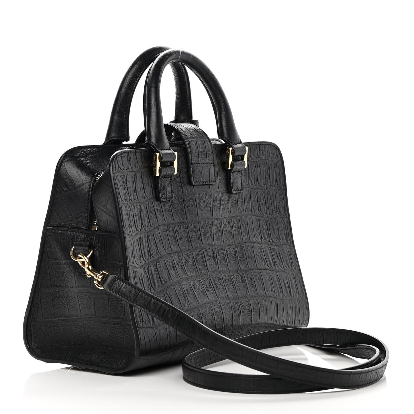 Calfskin Crocodile Embossed Monogram Baby Cabas Black