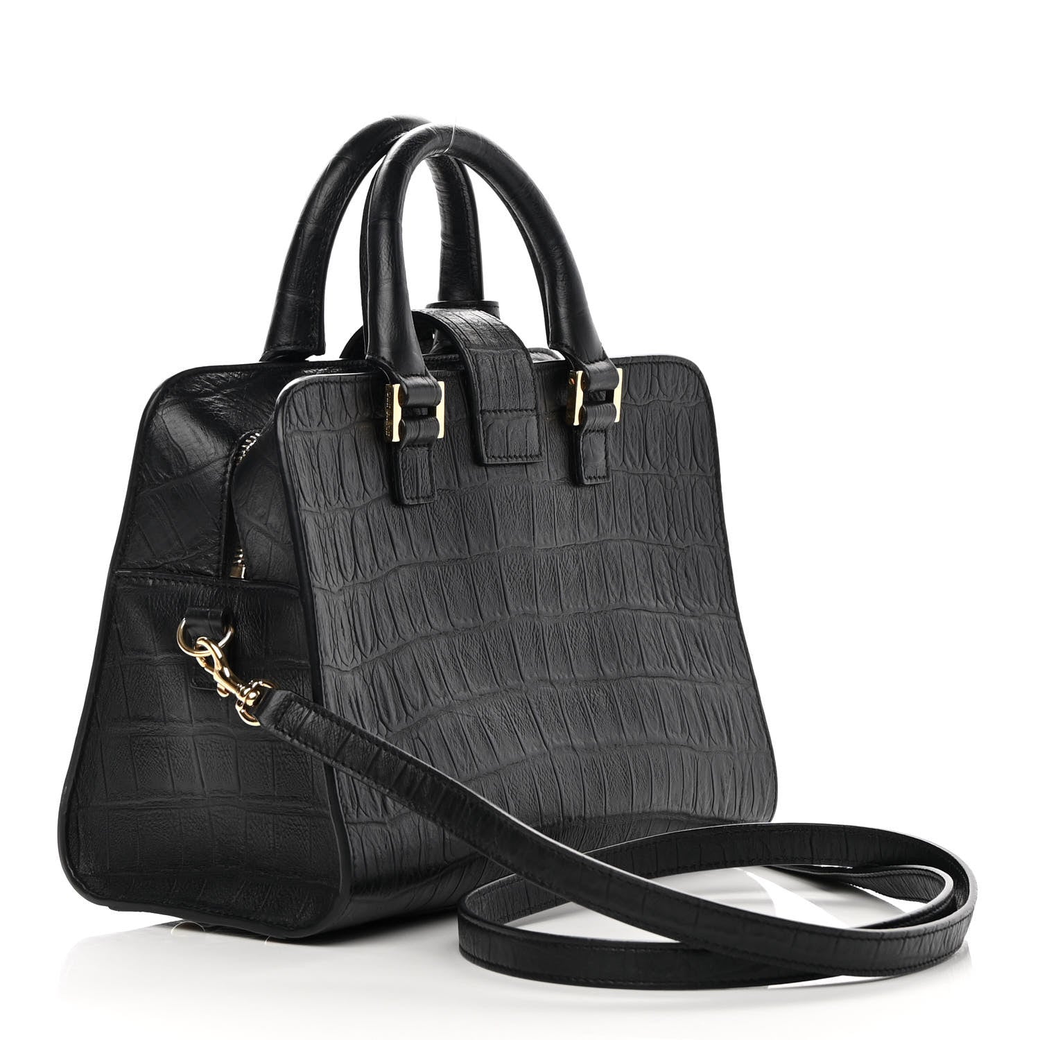 Saint Laurent Calfskin Crocodile Embossed Monogram Baby Cabas Black 2 of 11