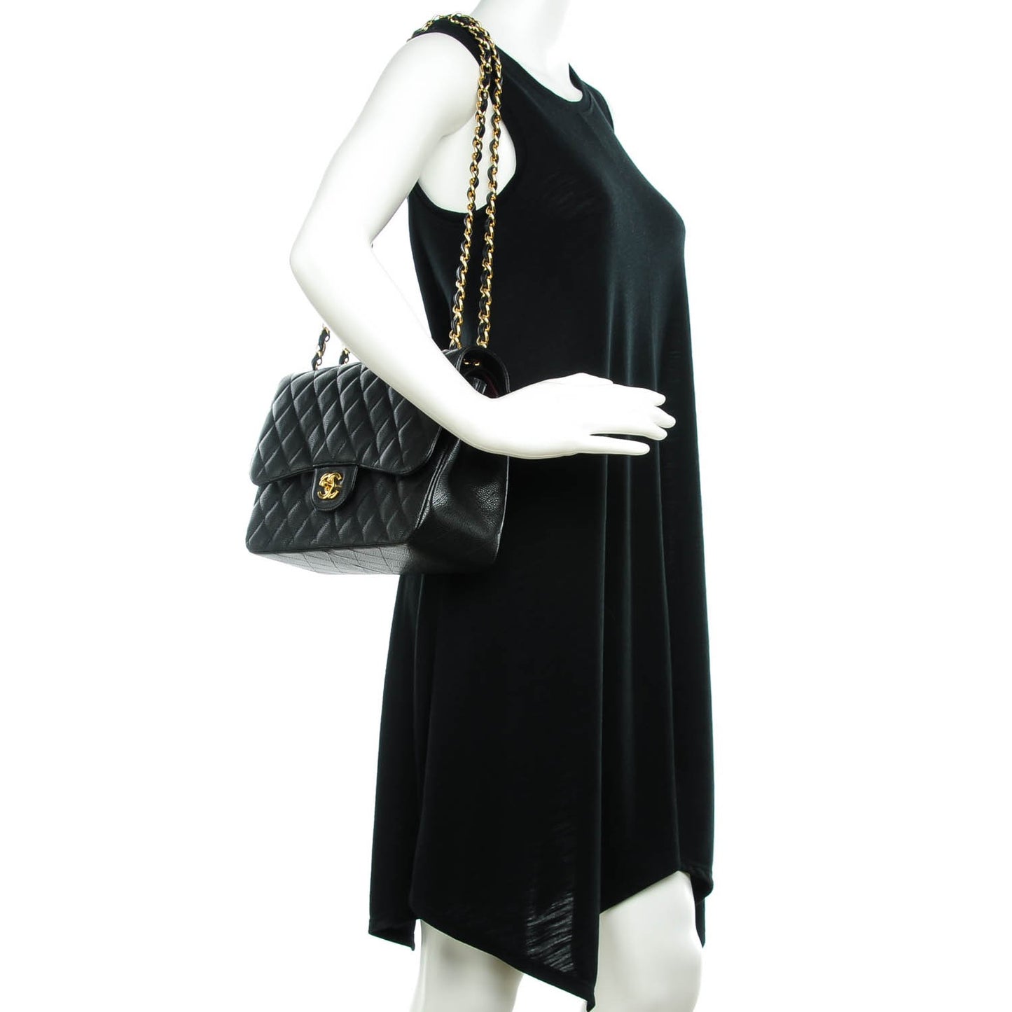 Caviar Quilted Jumbo Double Flap Black