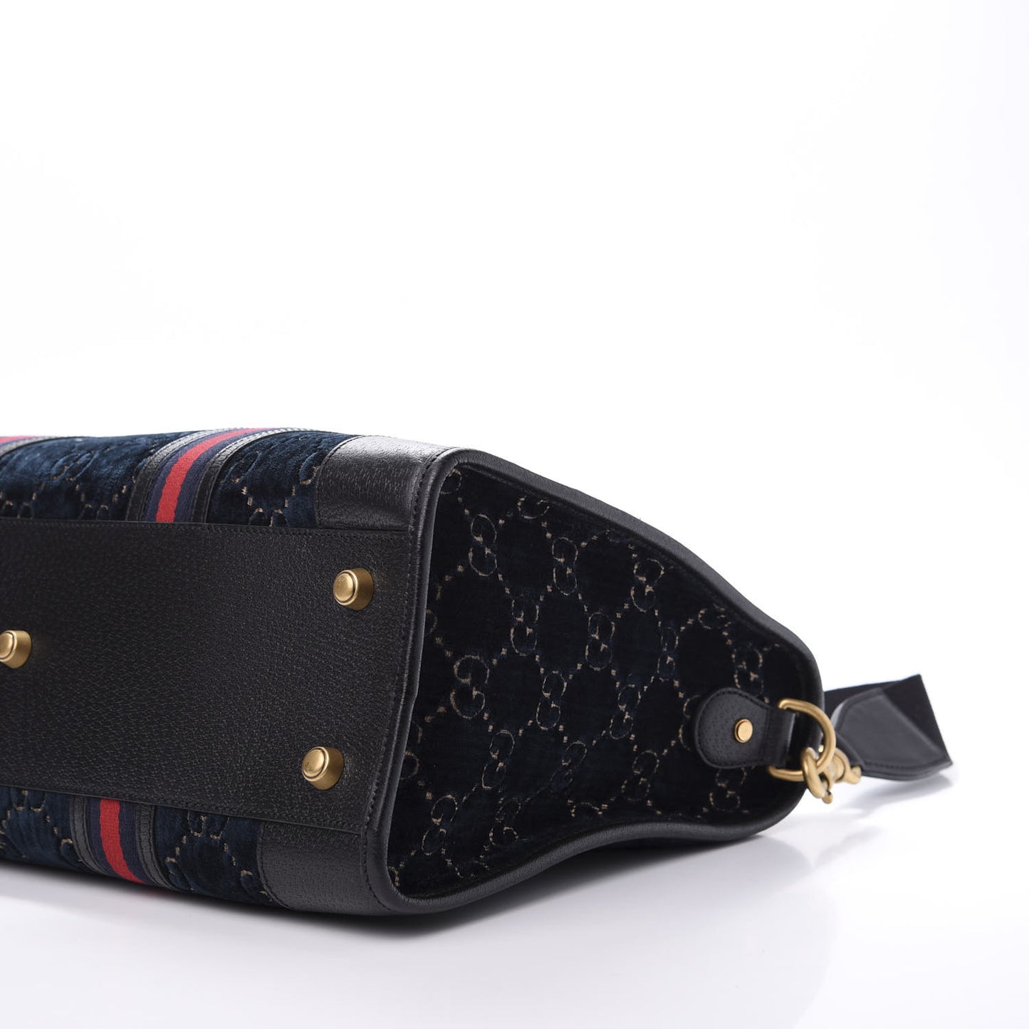 Velvet GG Monogram Textured Calfskin Web Medium Duffle Bag Blue Beige Black