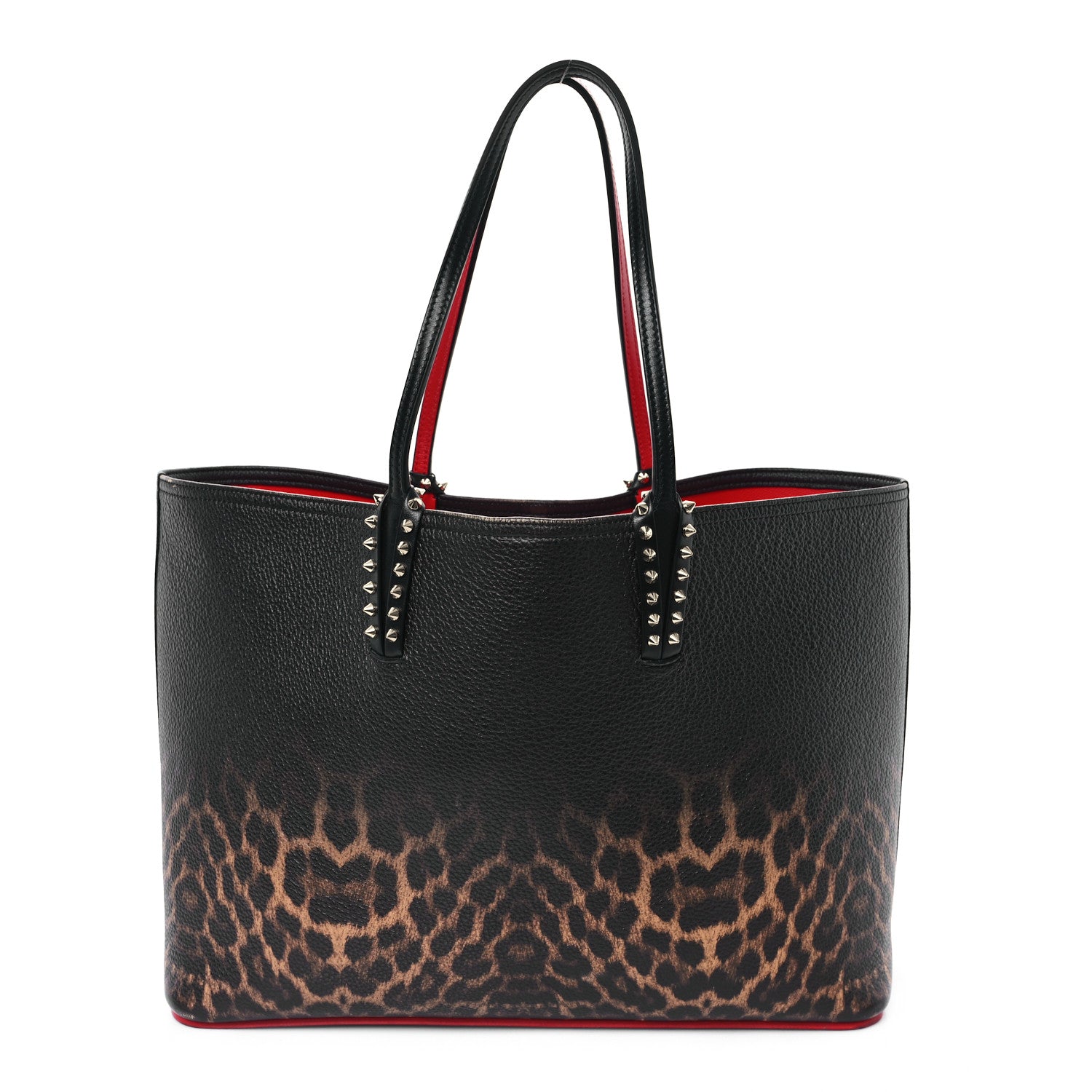 Christian Louboutin Calfskin Degrade Leopard Print Spikes East West Cabata Tote Black Multi 1 of 12