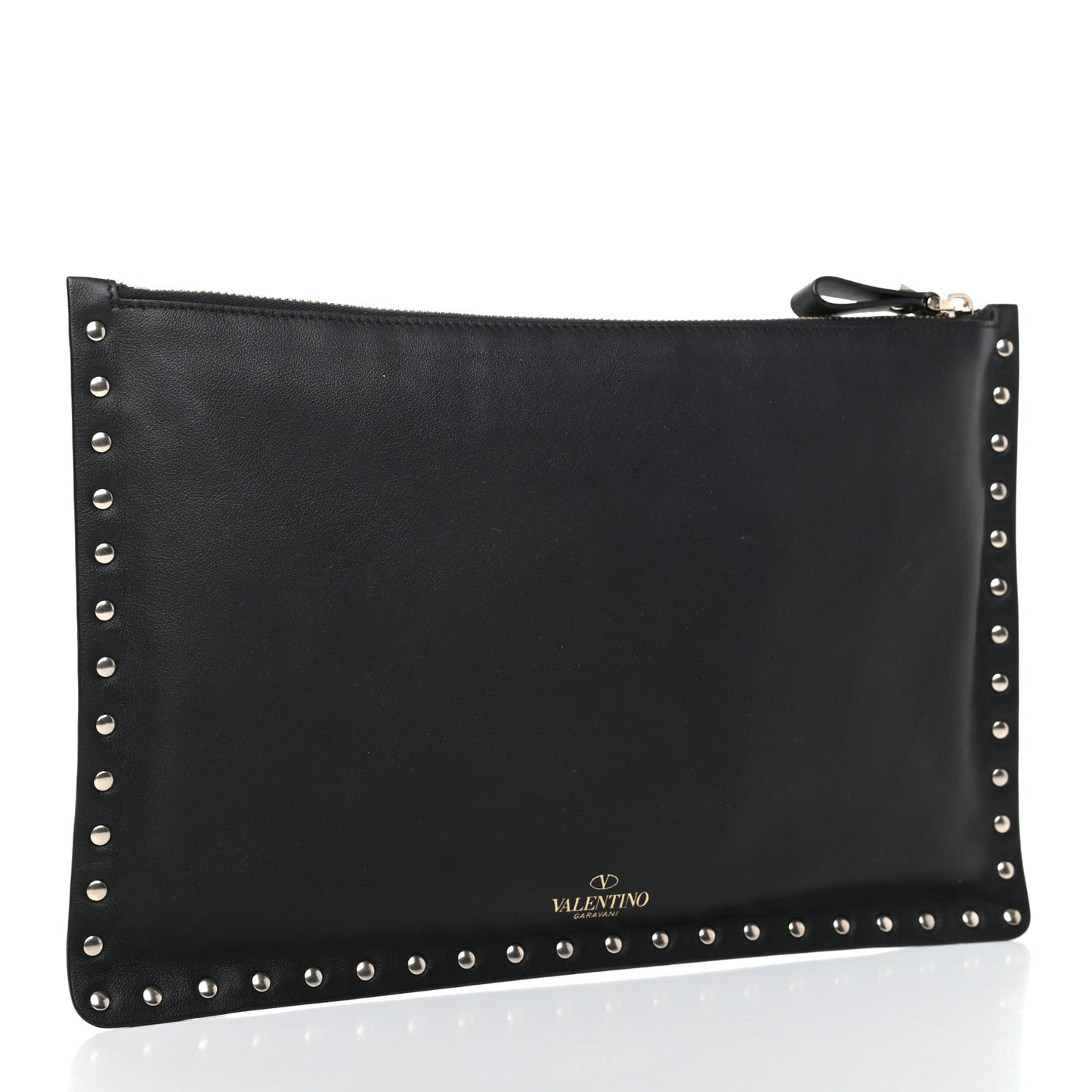 Vitello Large Rockstud Zip Pouch Black