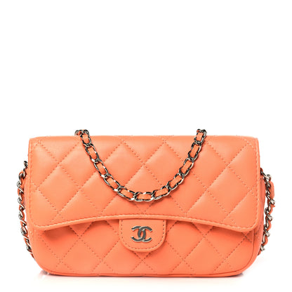 Chanel Lambskin Quilted Flap Phone Holder With Chain Orange 1 of 11