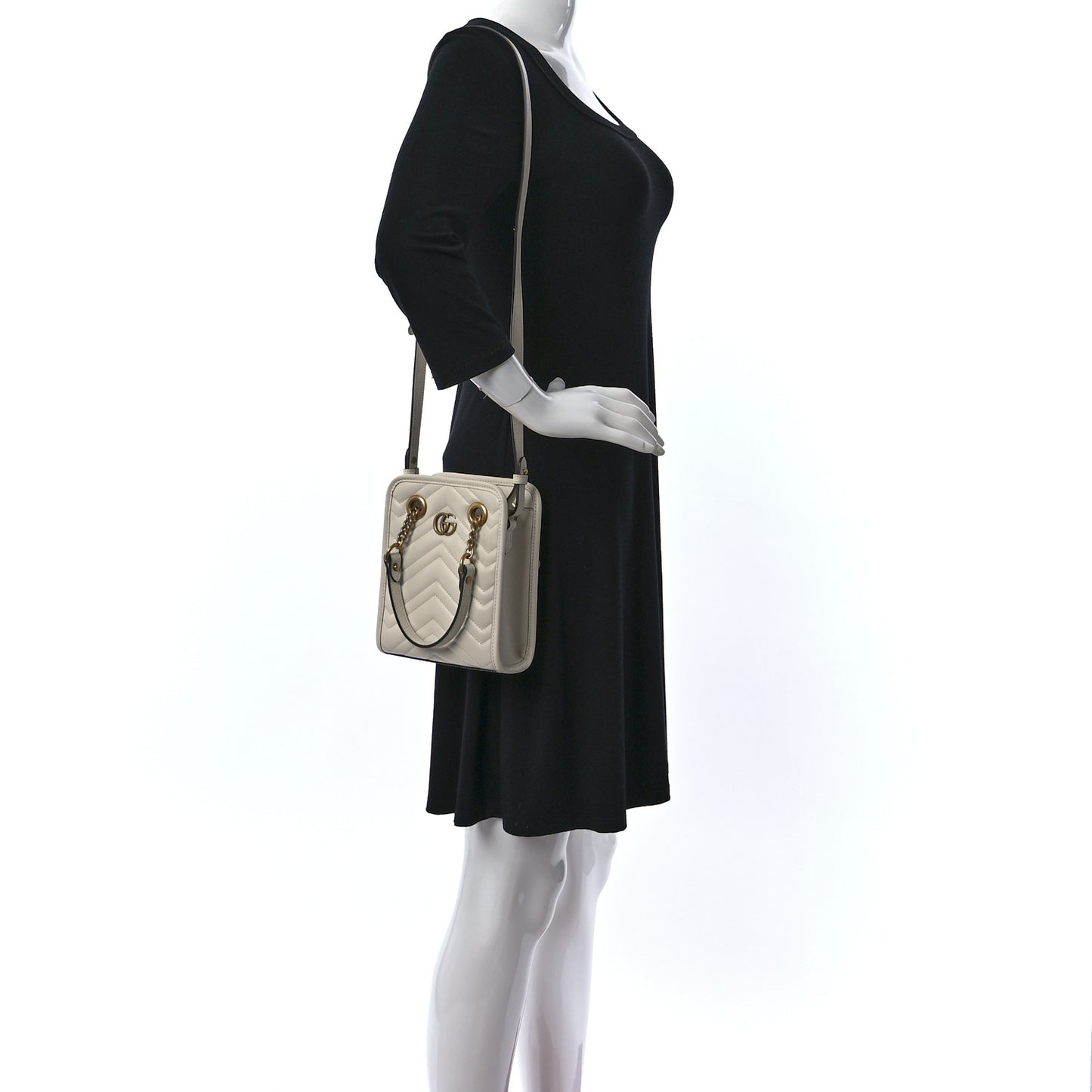 Calfskin Matelasse Chevron Mini GG Marmont Tote Mystic White