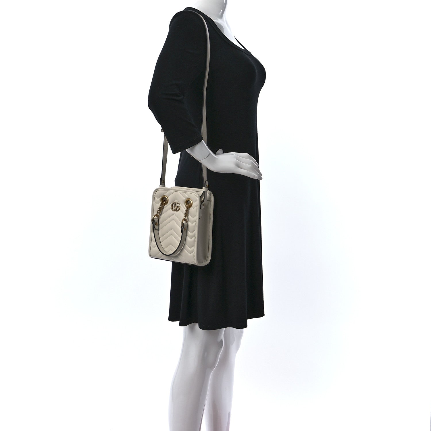 Gucci Calfskin Matelasse Chevron Mini GG Marmont Tote Mystic White 2 of 10