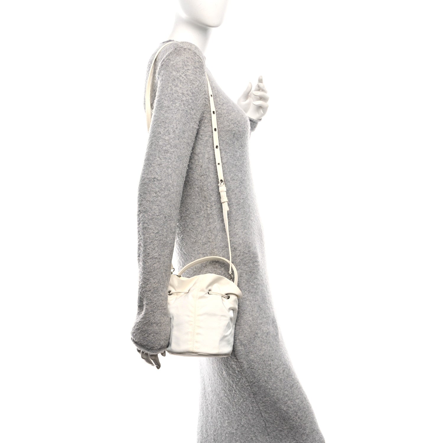 Balenciaga Recycled Sport Nylon Logo Embroidered Wheel Drawstring Bucket Bag XS White 2 of 9