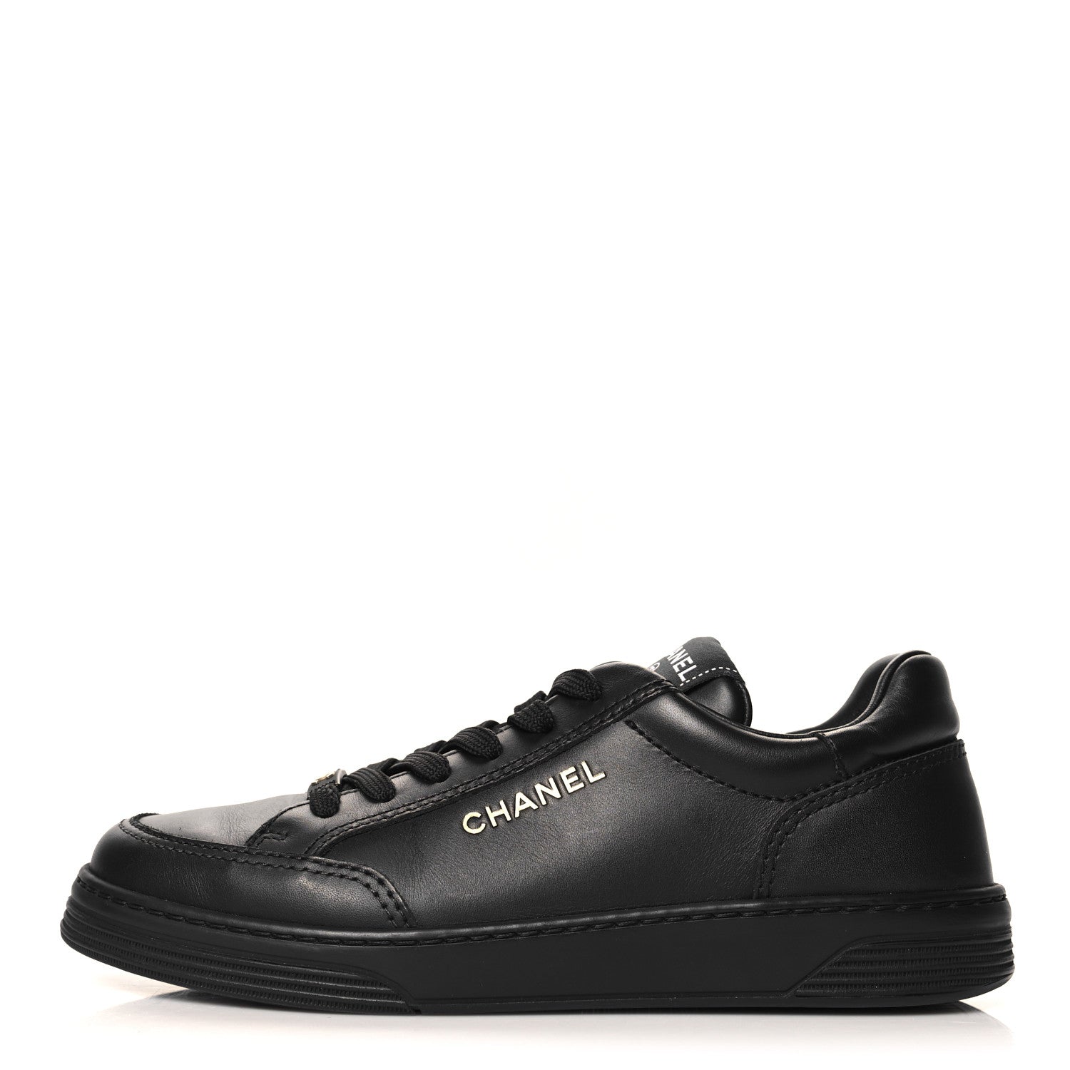 Chanel Calfskin Womens CC Logo Sneakers 37.5 Black 1 of 8