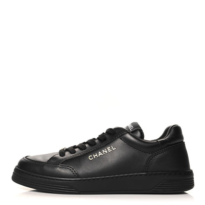 Chanel Calfskin Womens CC Logo Sneakers 37.5 Black 1 of 8
