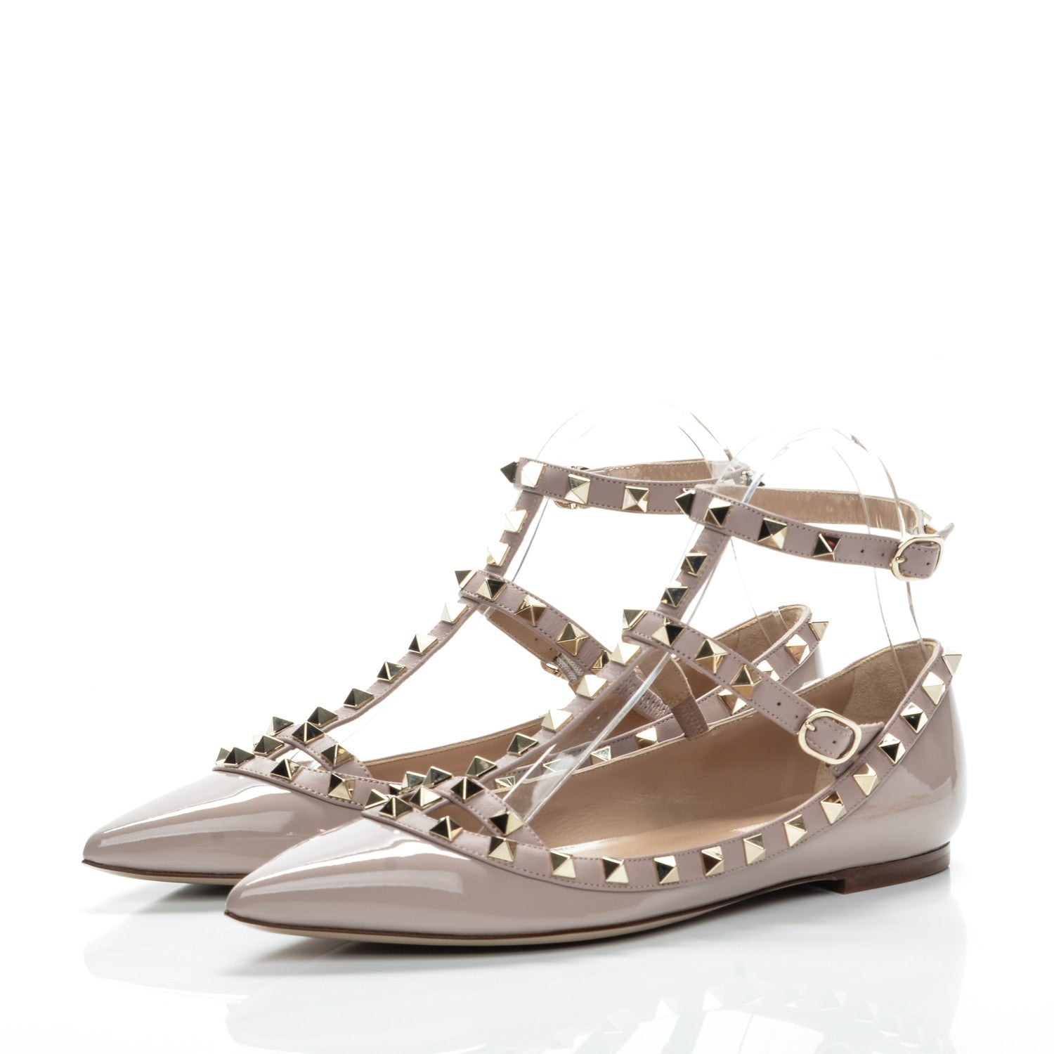 Valentino Garavani Patent Rockstud Cage Ballerina Flats 38 Poudre 3 of 9