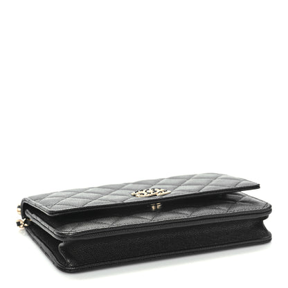 Chanel Caviar Quilted Crystal CC Wallet On Chain WOC Black 4 of 10