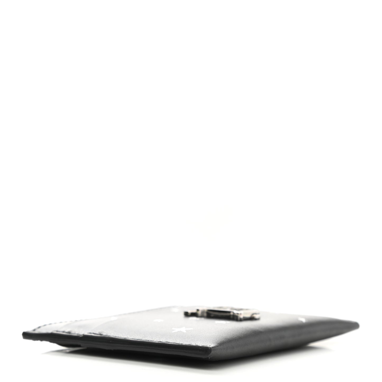 Calfskin Star Print Card Case Black