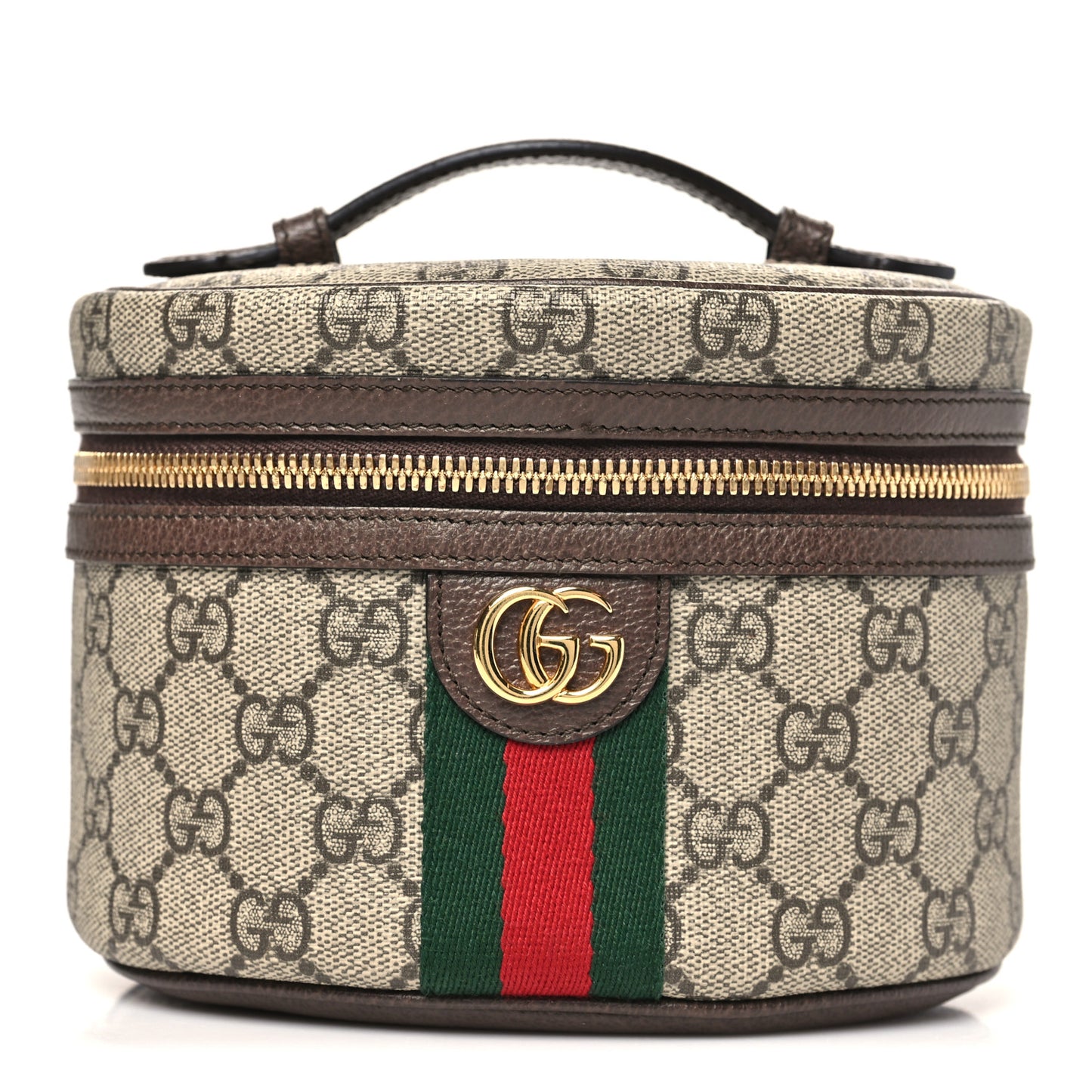 GG Supreme Monogram Textured Calfskin Web Ophidia Vanity Cosmetic Case Beige Ebony New Acero