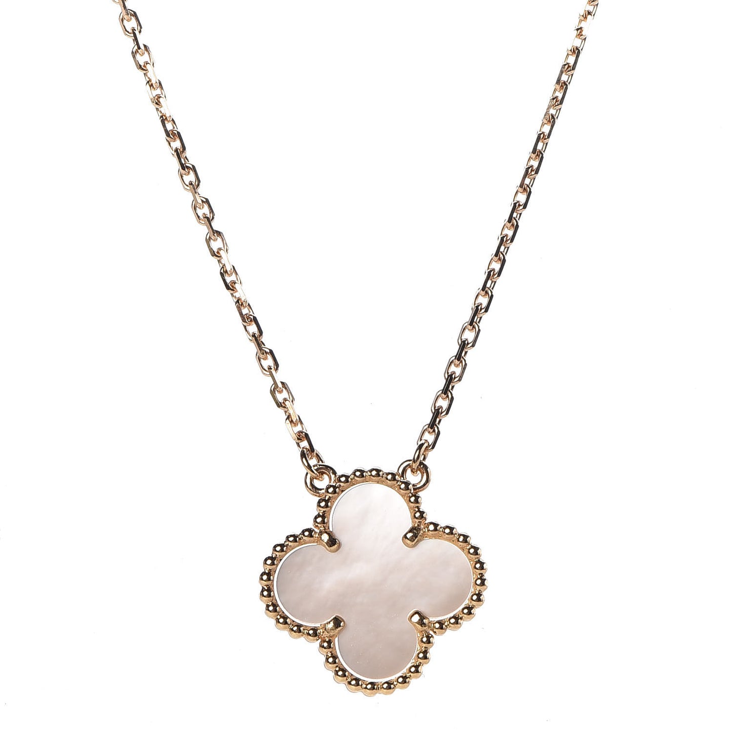 18K Yellow Gold Mother of Pearl Vintage Alhambra Pendant Necklace