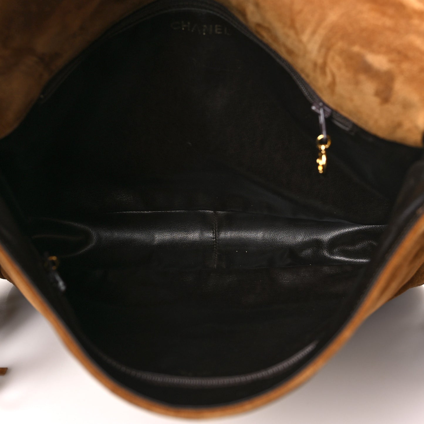 Suede CC Fringe Messenger Flap Bag Brown