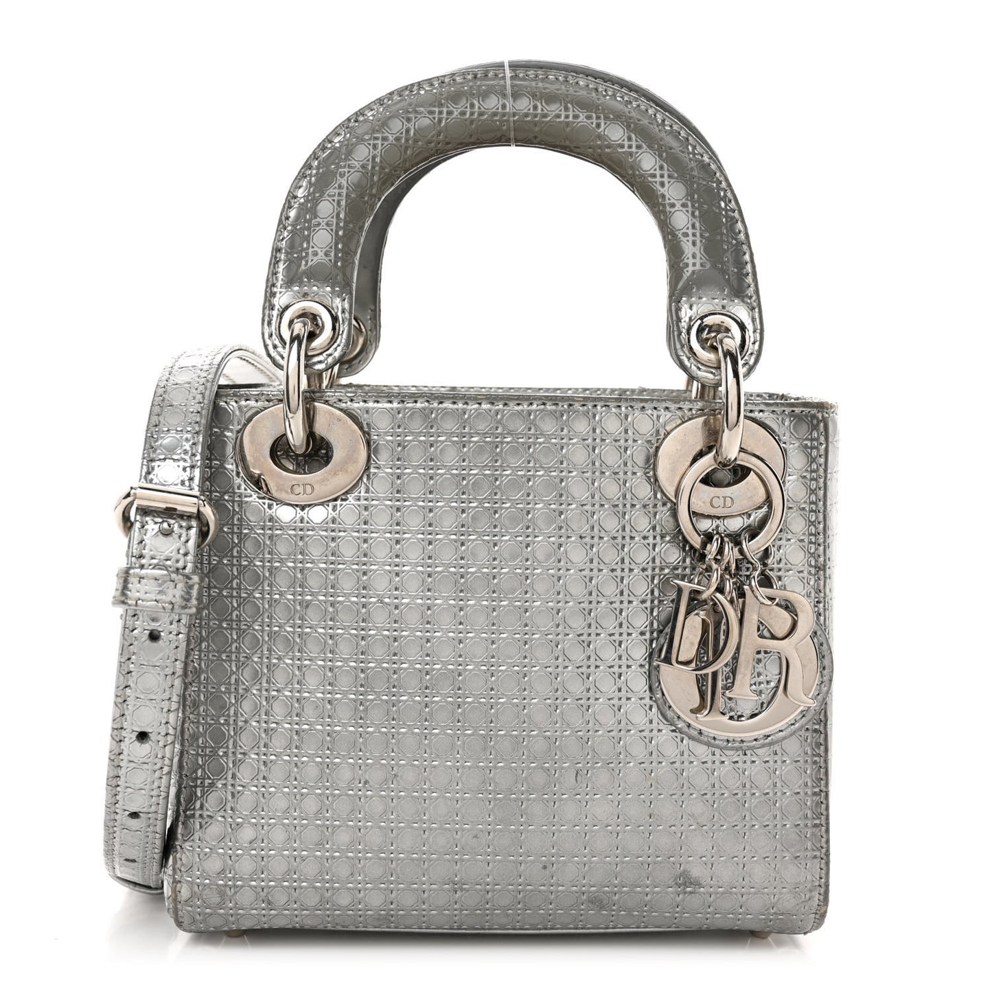 Metallic Patent Micro-Cannage Mini Lady Dior Silver