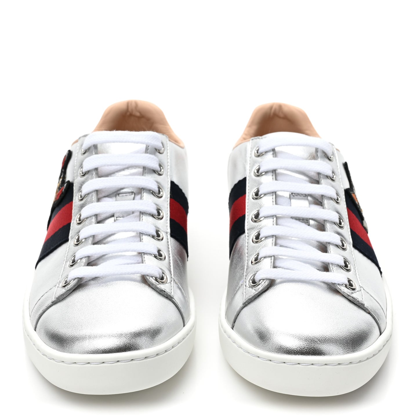 Metallic Nappa Silk Ayers Web Embroidered Womens Ace Sneakers 35 Silver