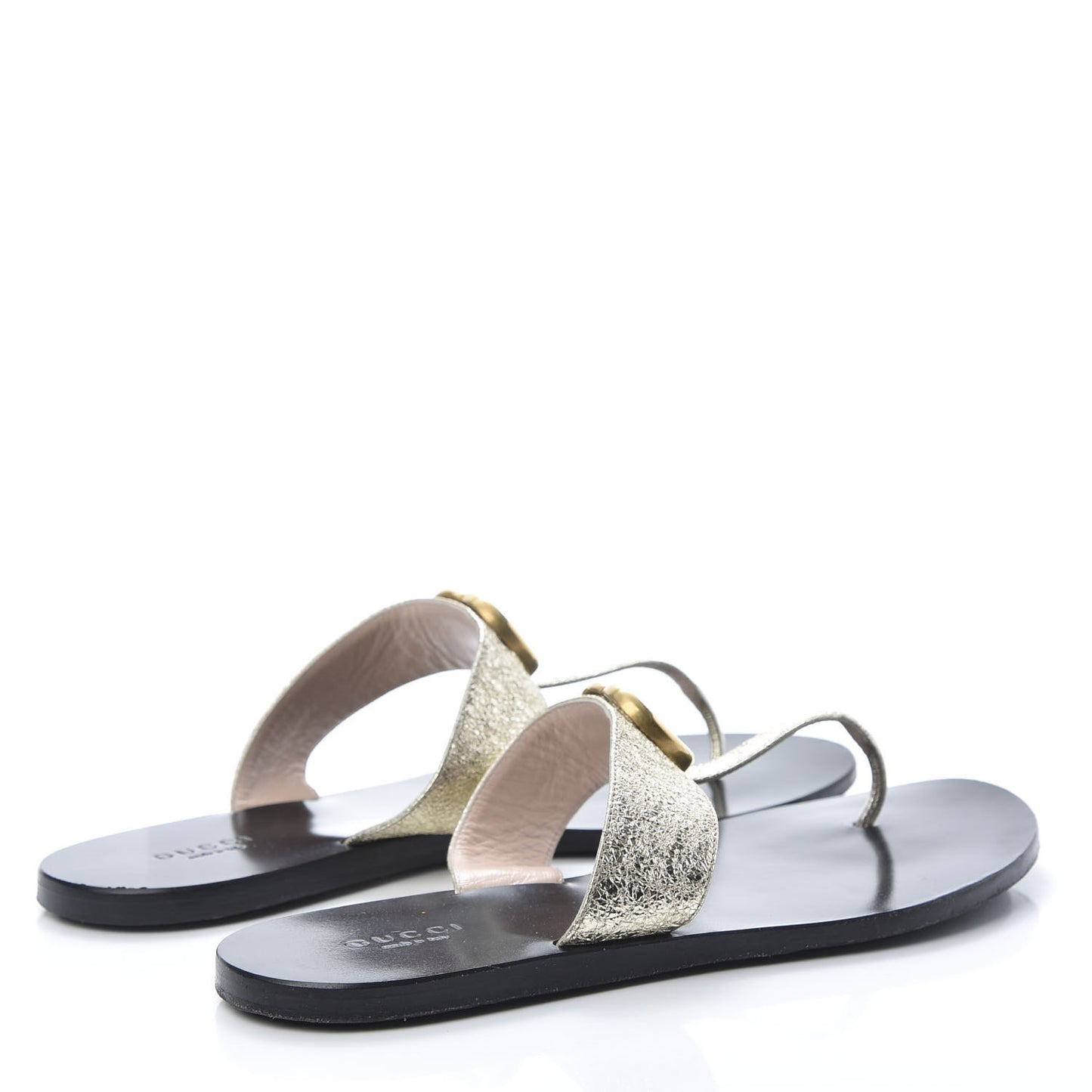 Nappa Silk Galassia GG Marmont Thong Flat Sandals 38.5 Platino