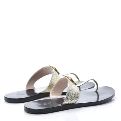 Gucci Nappa Silk Galassia GG Marmont Thong Flat Sandals 38.5 Platino 4 of 13