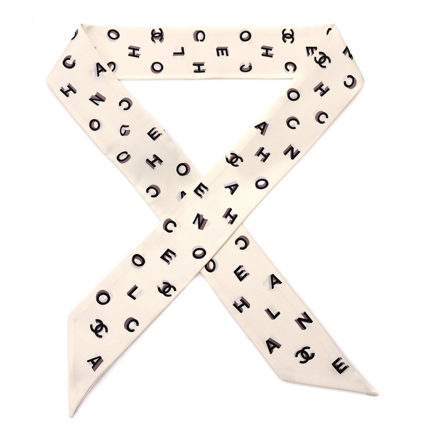 Silk Logo CC Slim Bandeau Scarf Black Ecru