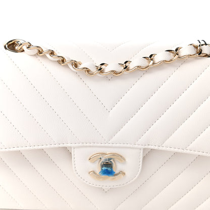 Chanel Caviar Chevron Quilted Small Double Flap White 10 of 10