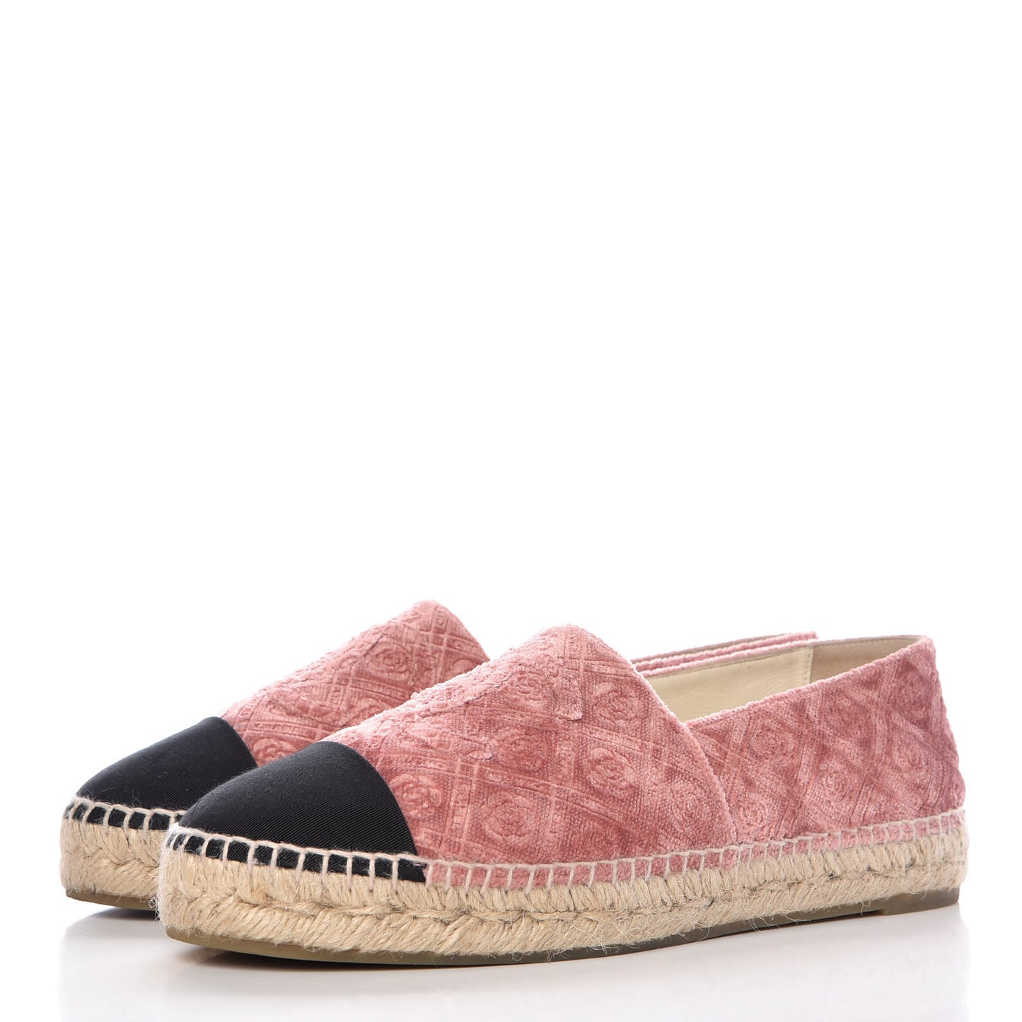 Velvet Grosgrain Quilted Camellia CC Espadrilles 39 Pink Black