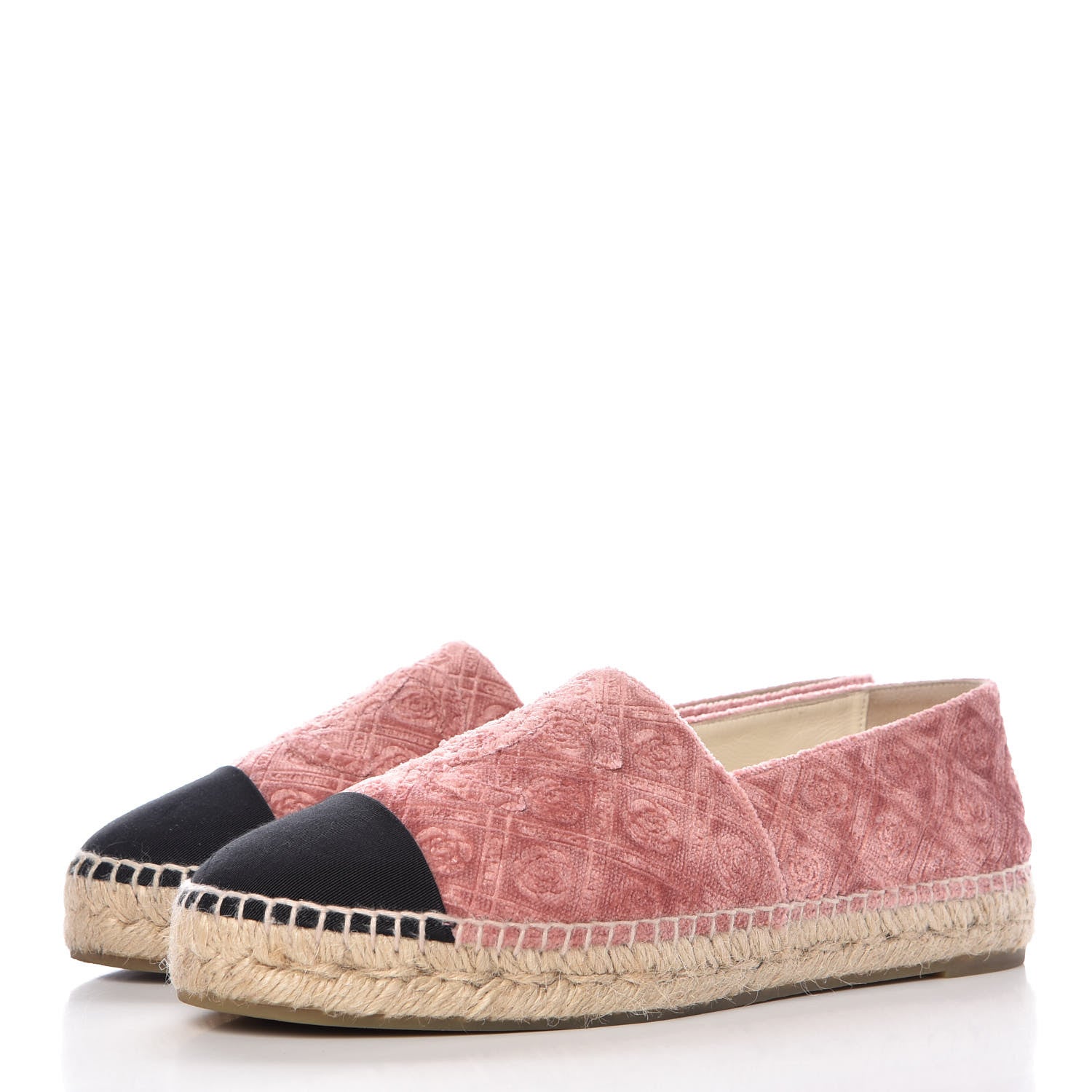 Chanel Velvet Grosgrain Quilted Camellia CC Espadrilles 39 Pink Black 3 of 12