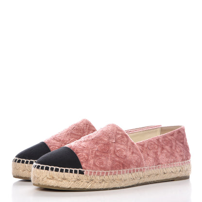 Chanel Velvet Grosgrain Quilted Camellia CC Espadrilles 39 Pink Black 3 of 12