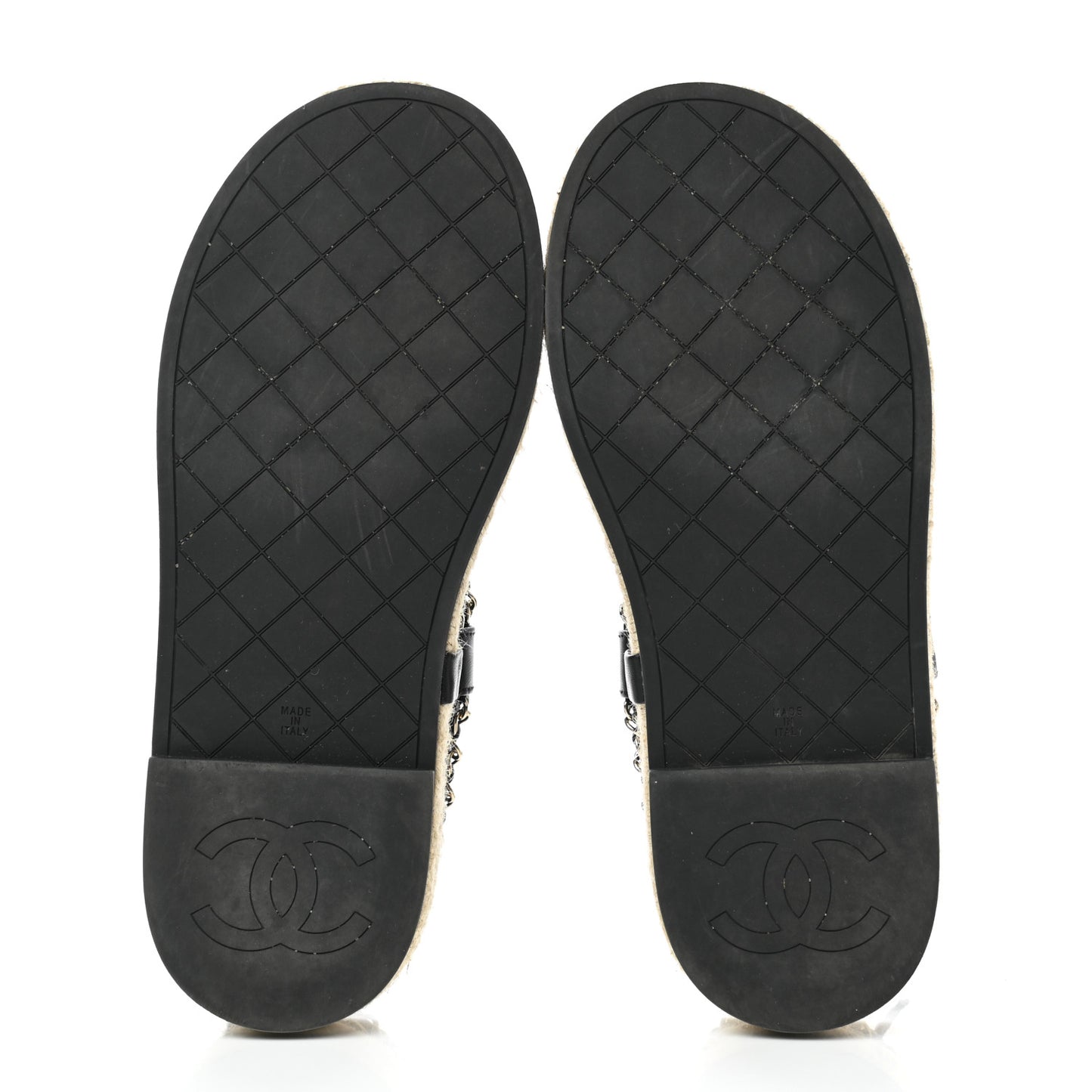 Lambskin Chain CC Thong Espadrille Sandals 39 Black