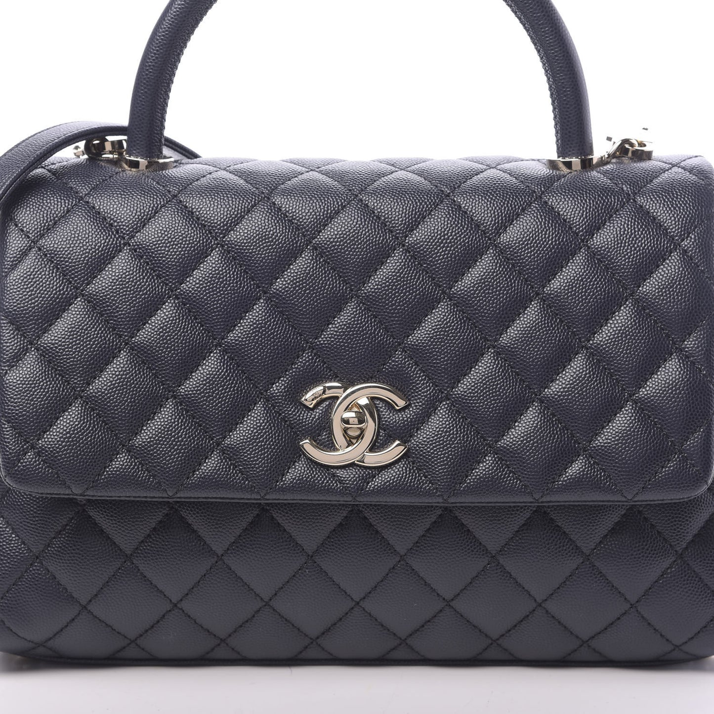 Caviar Quilted Small Coco Handle Flap Navy