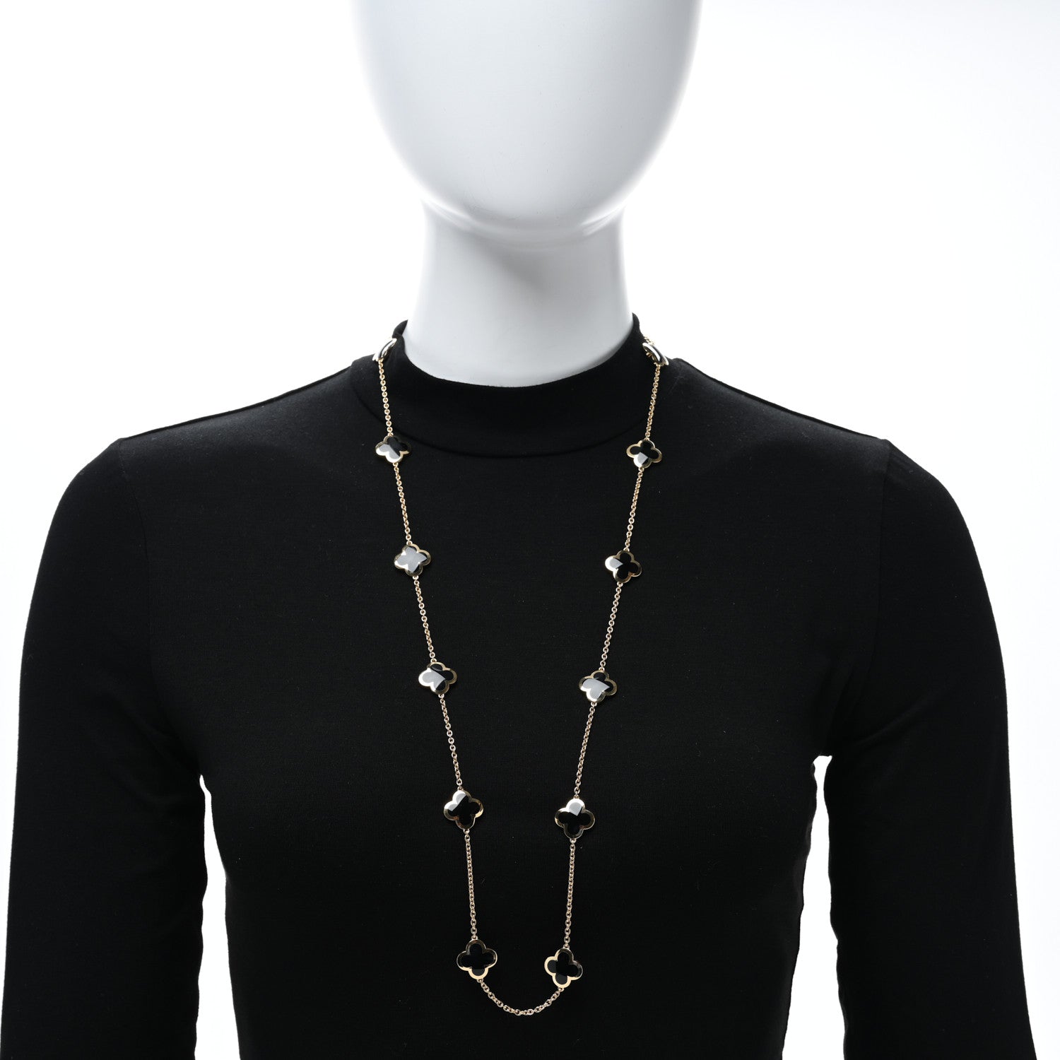 Van Cleef & Arpels 18K Yellow Gold Black Onyx Pure 14 Motifs Alhambra Necklace 3 of 5
