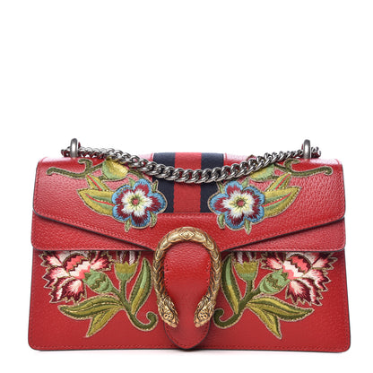 Gucci Calfskin Web Floral Embroidered Small Dionysus Shoulder Bag Hibiscus Red 1 of 12