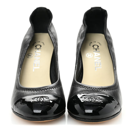 Chanel Lambskin Elastic Patent Cap Toe Pumps  36.5 Black 3 of 11