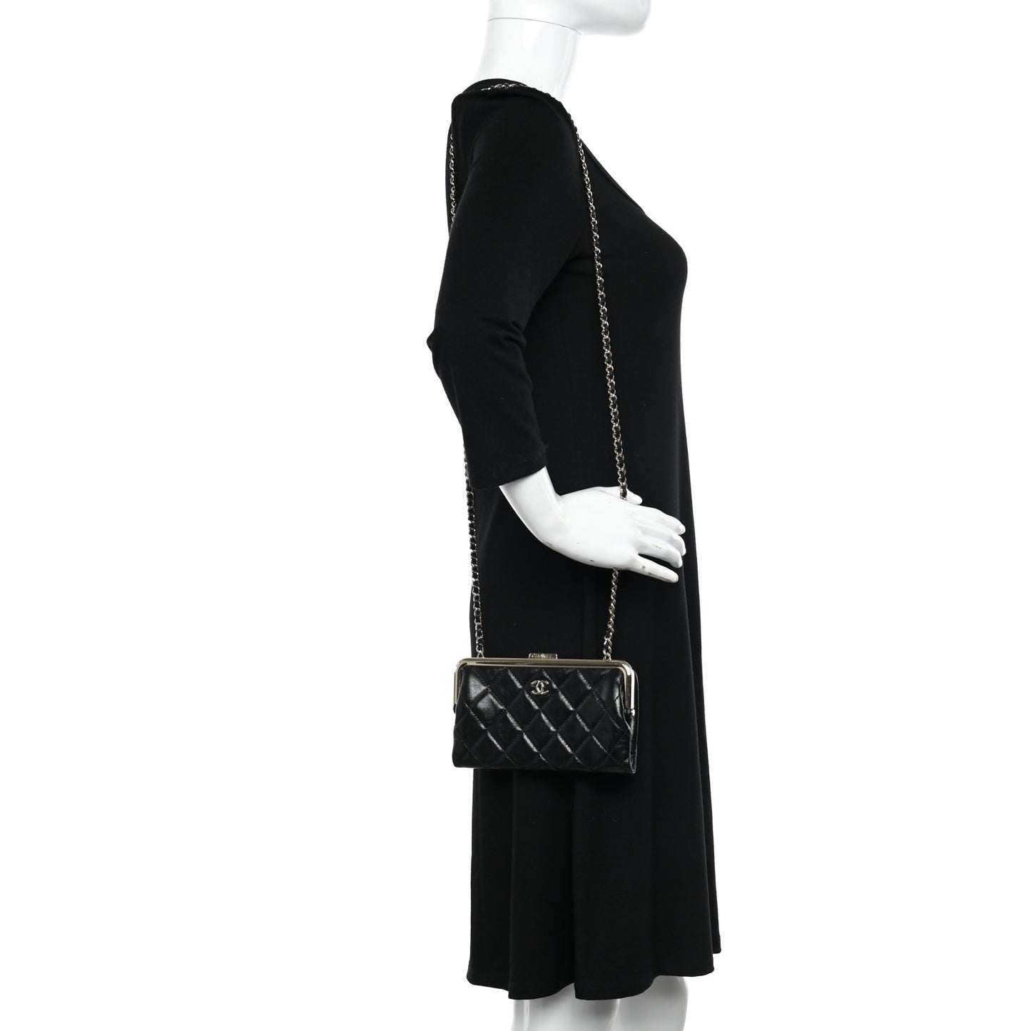 Lambskin Quilted Frame Clutch With Chain Black