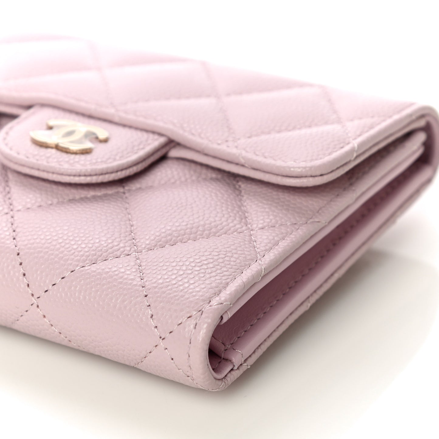 Caviar Quilted Compact Flap Wallet Light Pink