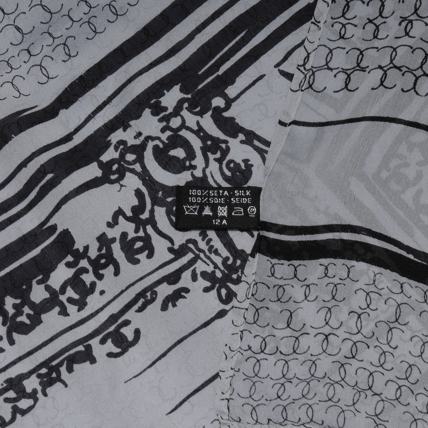 Silk Scarf CC Logo Grey Black