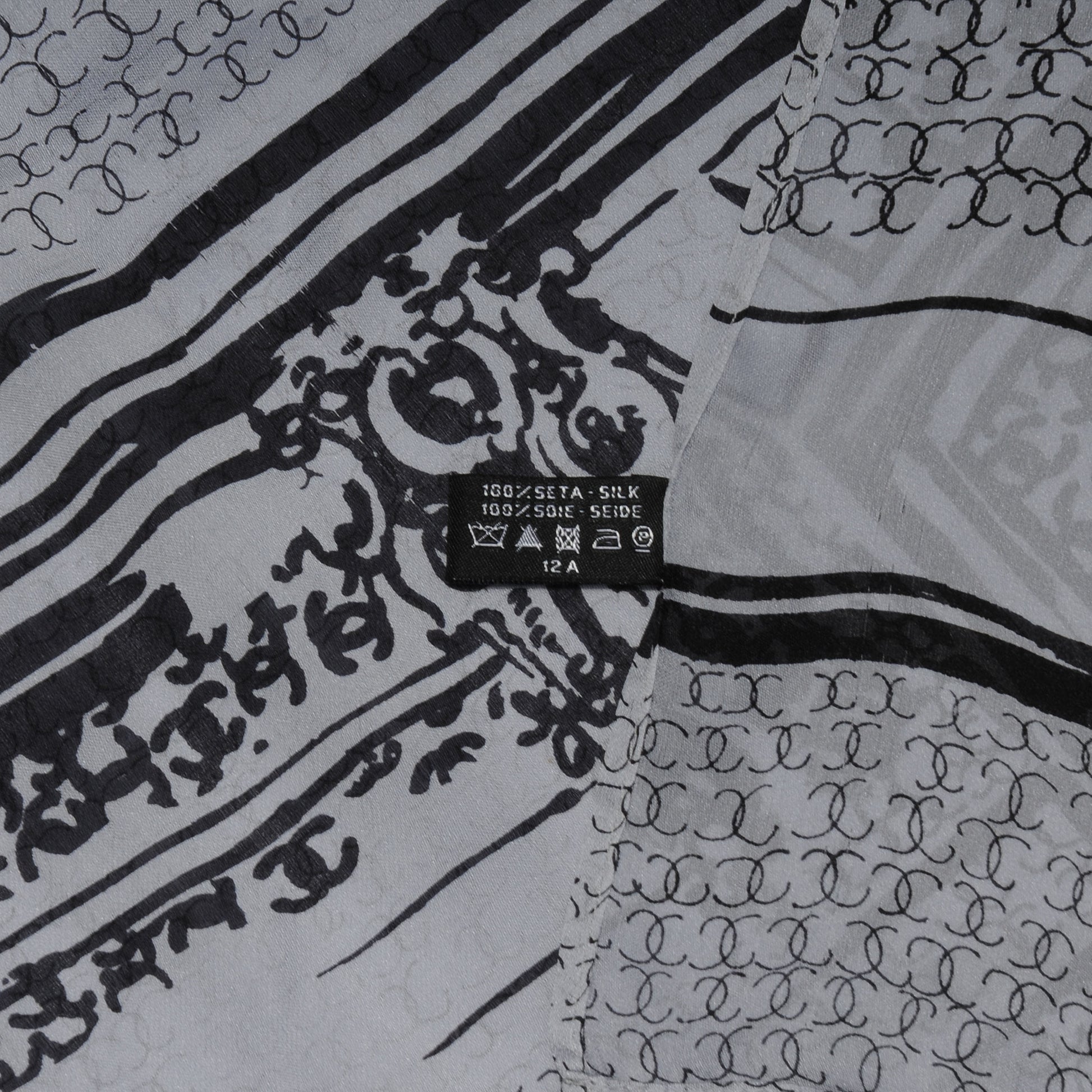 Chanel Silk Scarf CC Logo Grey Black 5 of 5