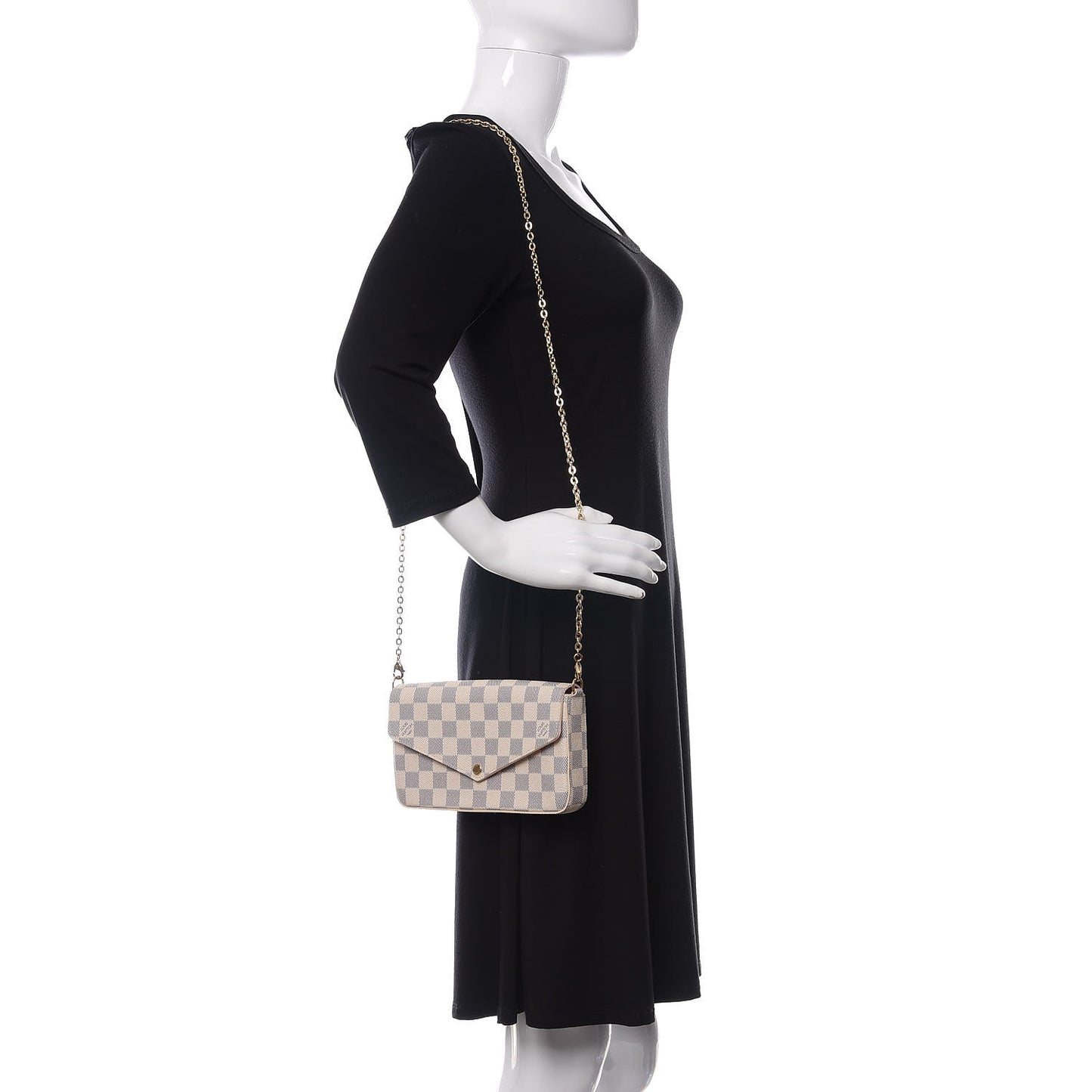 Damier Azur Pochette Felicie Chain Wallet Rose Ballerine