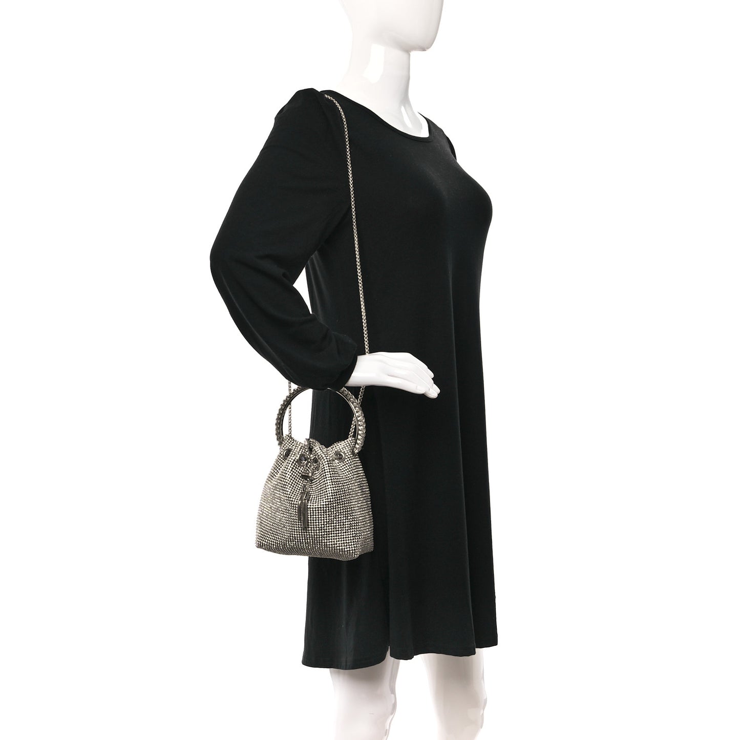 Satin Crystal Embellished Bon Bon Bag Silver