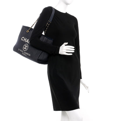 Chanel Canvas Small Deauville Tote Dark Blue 2 of 7